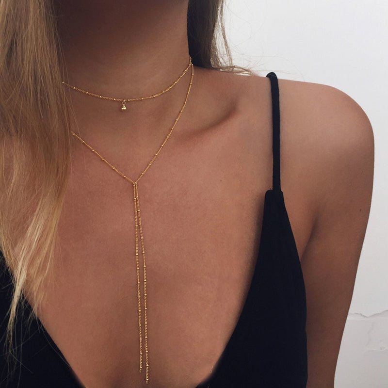 2017 Simple Gold Silver Color Chain Choker Necklace