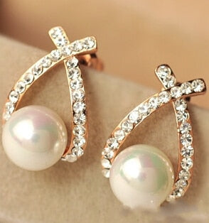 Brand Design Gold Color Pearl Stud Earrings