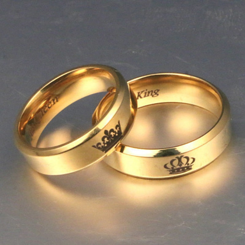 King And Queen Stainless Steel Crown Couple Rings