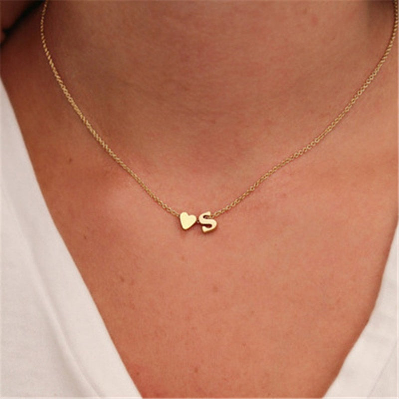 Trendy Cute Tiny Dainty Heart Initial Necklace