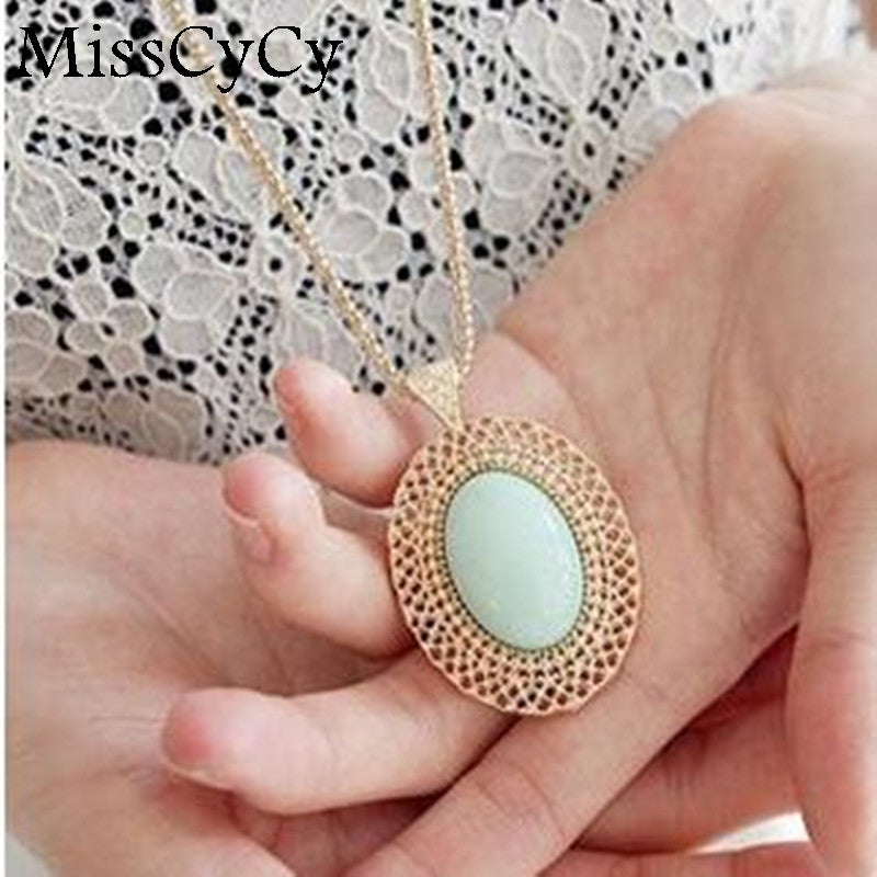 Korean Jewelry Pierced Oval Necklace