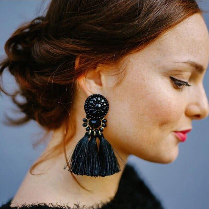 Long Statement Tassel Drop Earrings