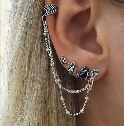 Bohemian Style Silver Color Earring Set