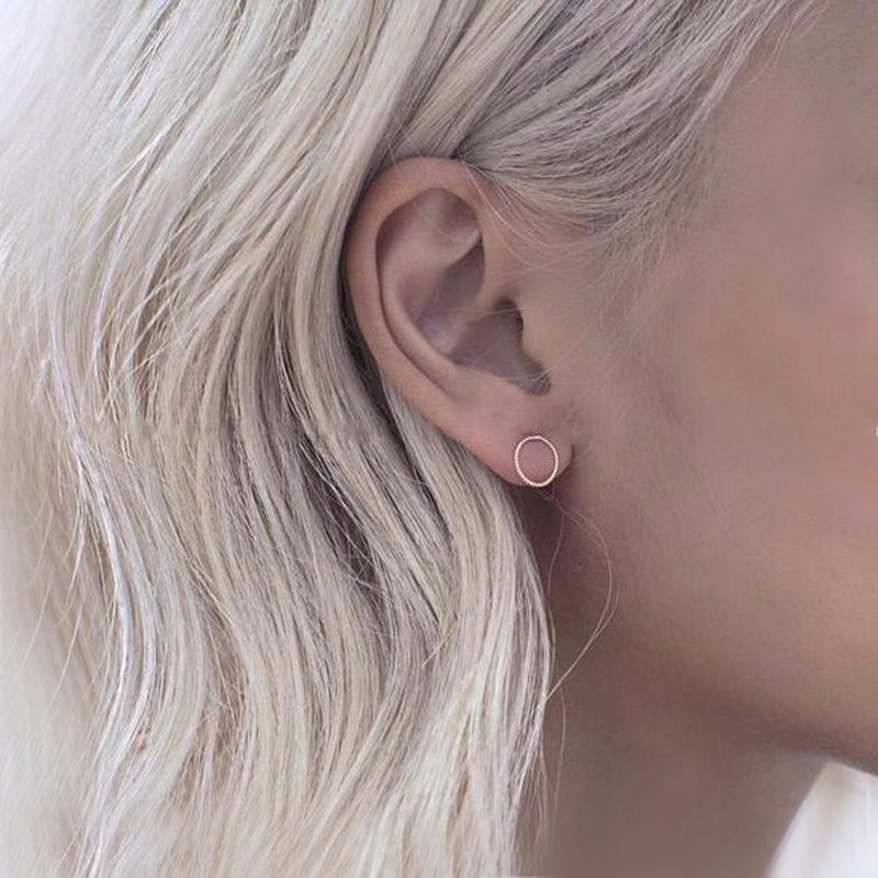 Women Fashion Simple Gold Silver Black Stud Earring