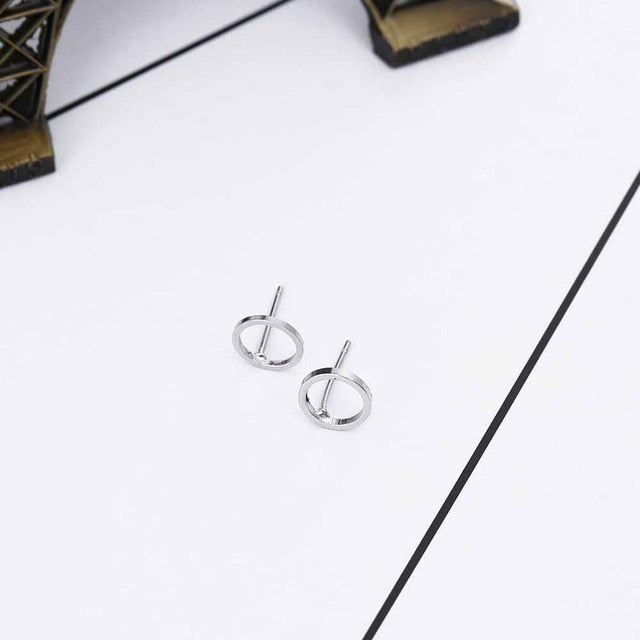 Women Fashion Simple Gold Silver Black Stud Earring
