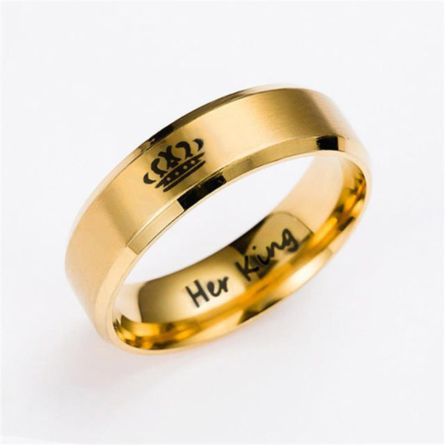 King And Queen Stainless Steel Crown Couple Rings