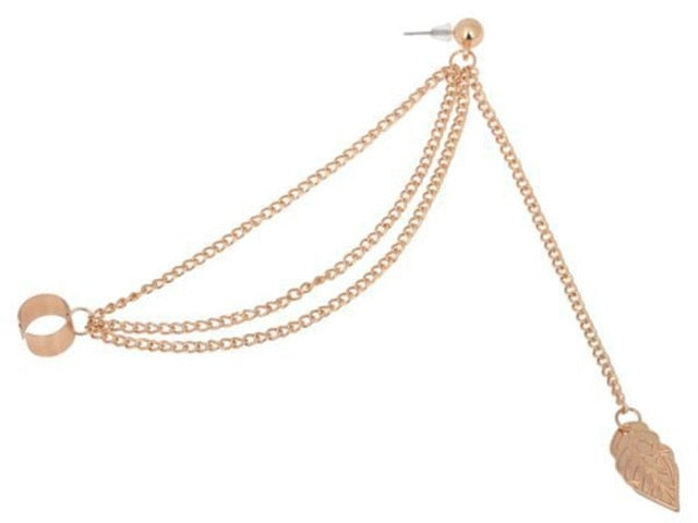 Fashion Personality Metal Ear Clip Leaf Tassel Earrings