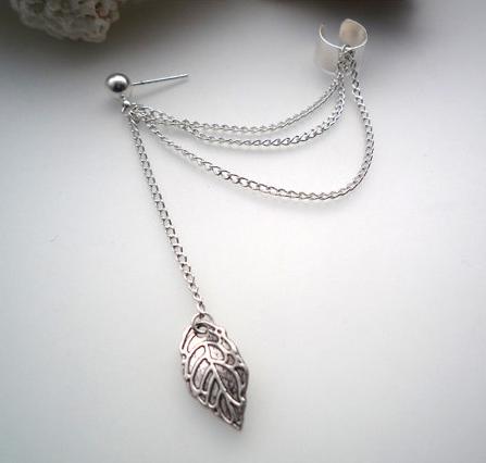 Fashion Personality Metal Ear Clip Leaf Tassel Earrings