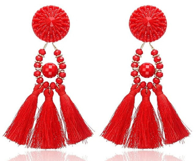 Long Statement Tassel Drop Earrings