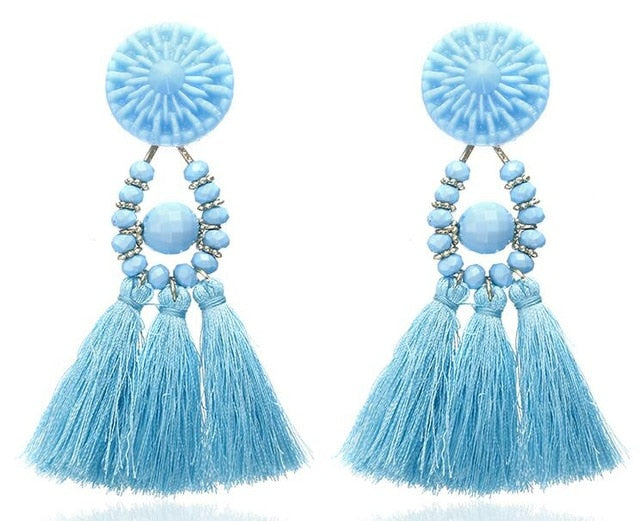 Long Statement Tassel Drop Earrings