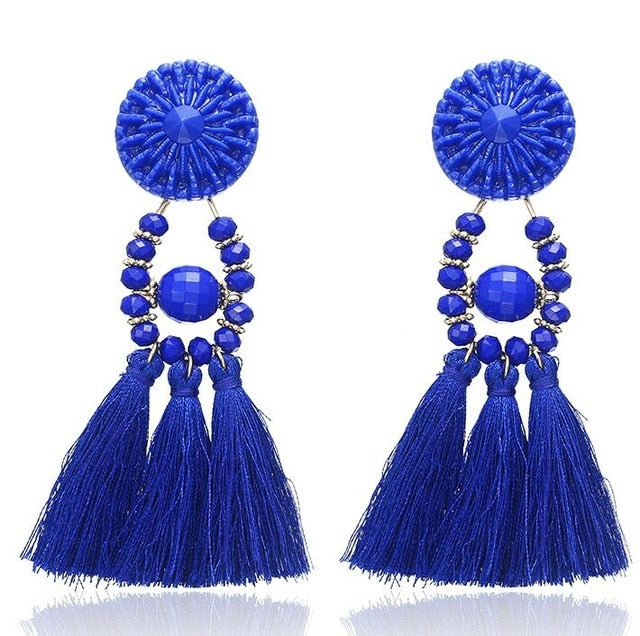 Long Statement Tassel Drop Earrings