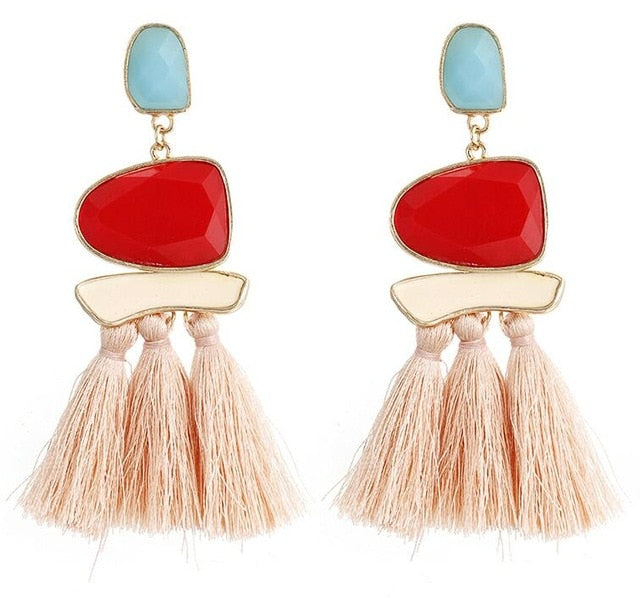 Long Statement Tassel Drop Earrings