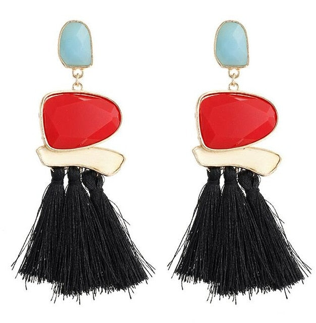 Long Statement Tassel Drop Earrings